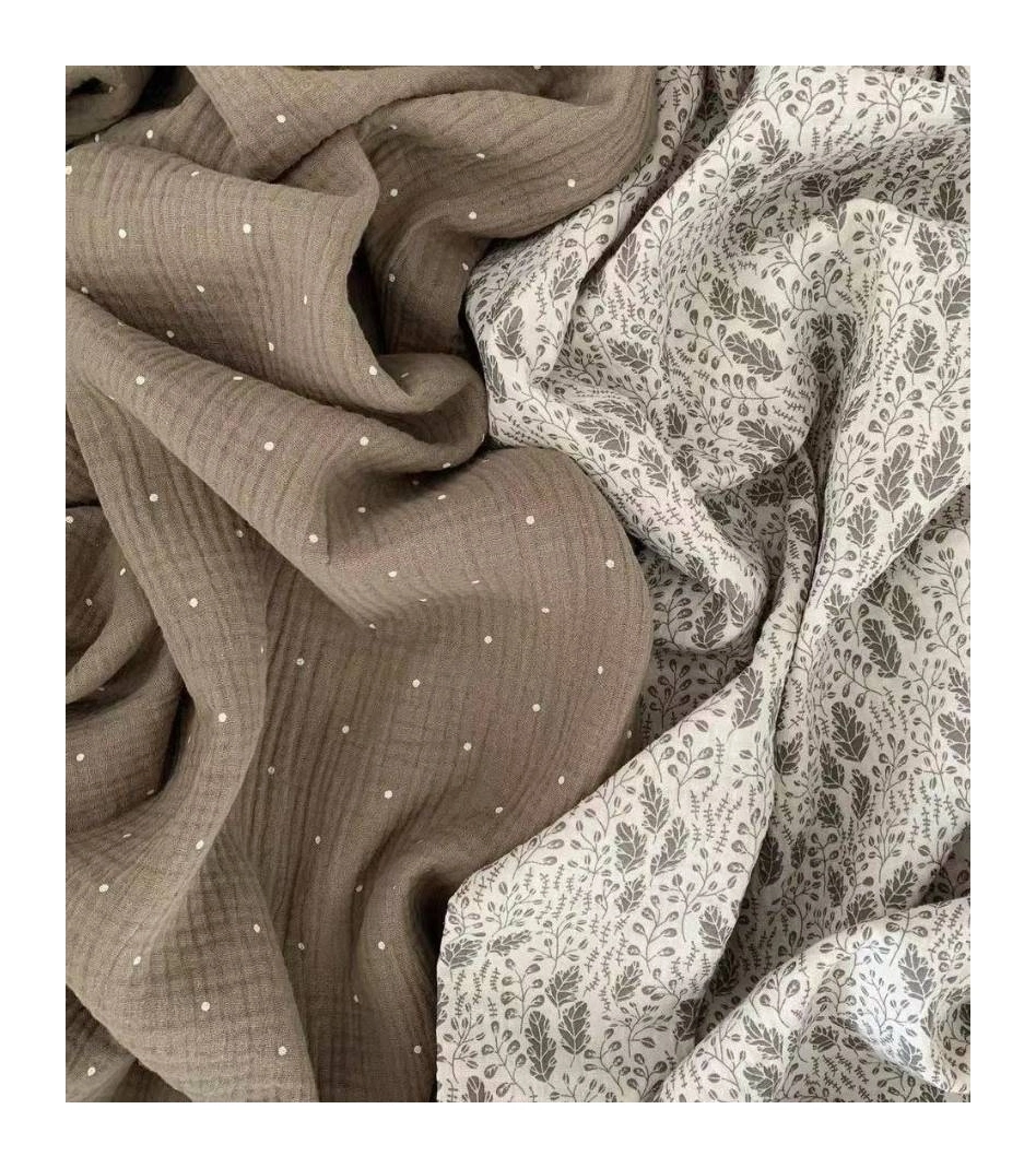 Eco-Friendly Dyeing and Reactive Printed Double Layer 100% Cotton Crepe Gauze Fabric Muslin for Baby Kids Swaddle